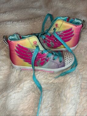 Girls' Light-Up High-Top Sneakers in Rainbow Pink and Teal